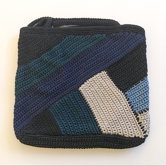 Blue & Black Color Block Crochet Sling Bag - Picture 2 of 6